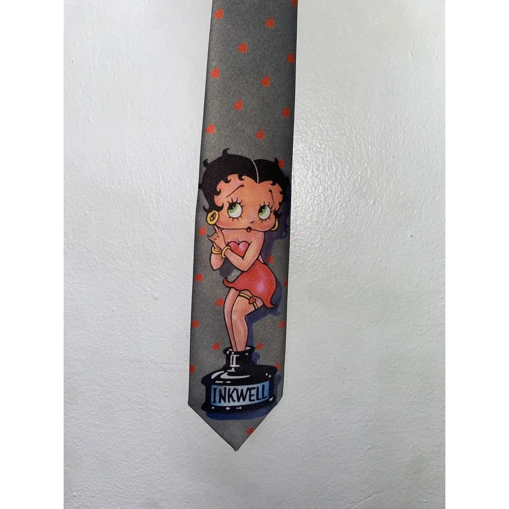 Vintage 1993 Ralph Marlin Betty Boop Necktie In The Inkwell Grey Pink Hearts USA